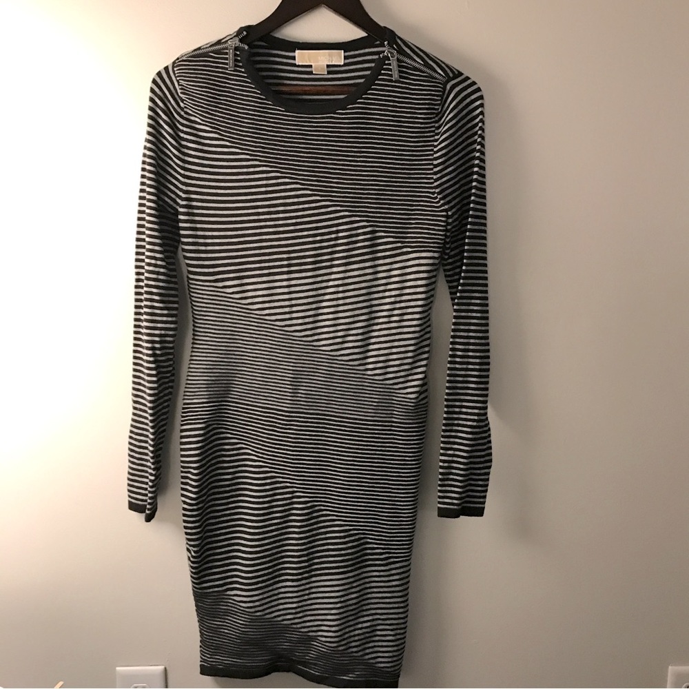 Michael Kors Gray Stripe Sweater Dress
